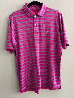 Fairway & Greene Tech Men’s Short Sleeve Shirt Pink Striped Golf Size Medium